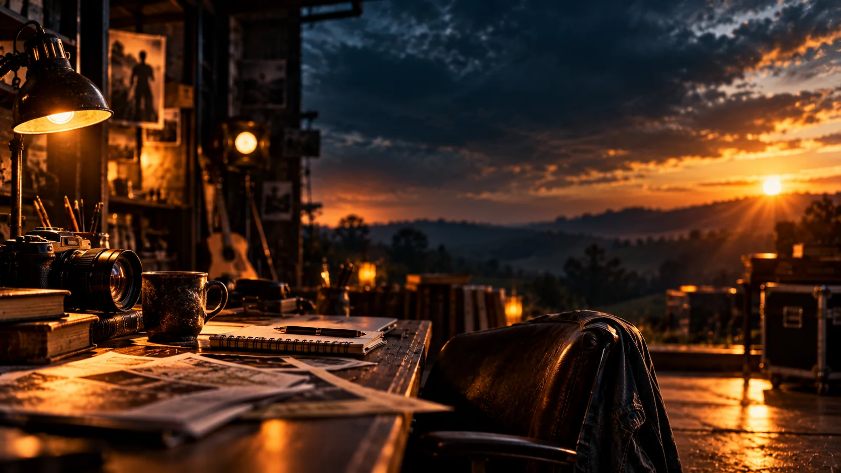 Wayne Bodie Books creative studio workspace at sunset