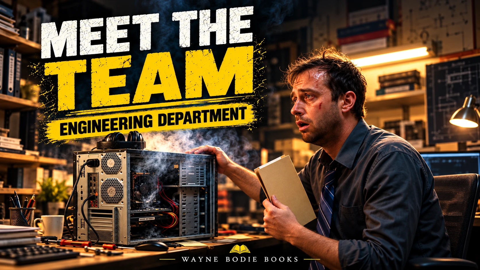 Meet the Team (Sort Of), Engineering Department widescreen comedy artwork from Wayne Bodie Books